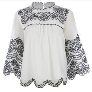 FOXIEDOX Louisa white bohemian mbroidered eyelet peasant blouse Small